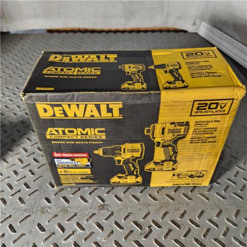 Houston location AS-IS DeWalt DCK225D2 ATOMIC COMPACT SERIES 20V MAX Brushless Drill Driver & Impact Driver 2.0Ah Combo Kit