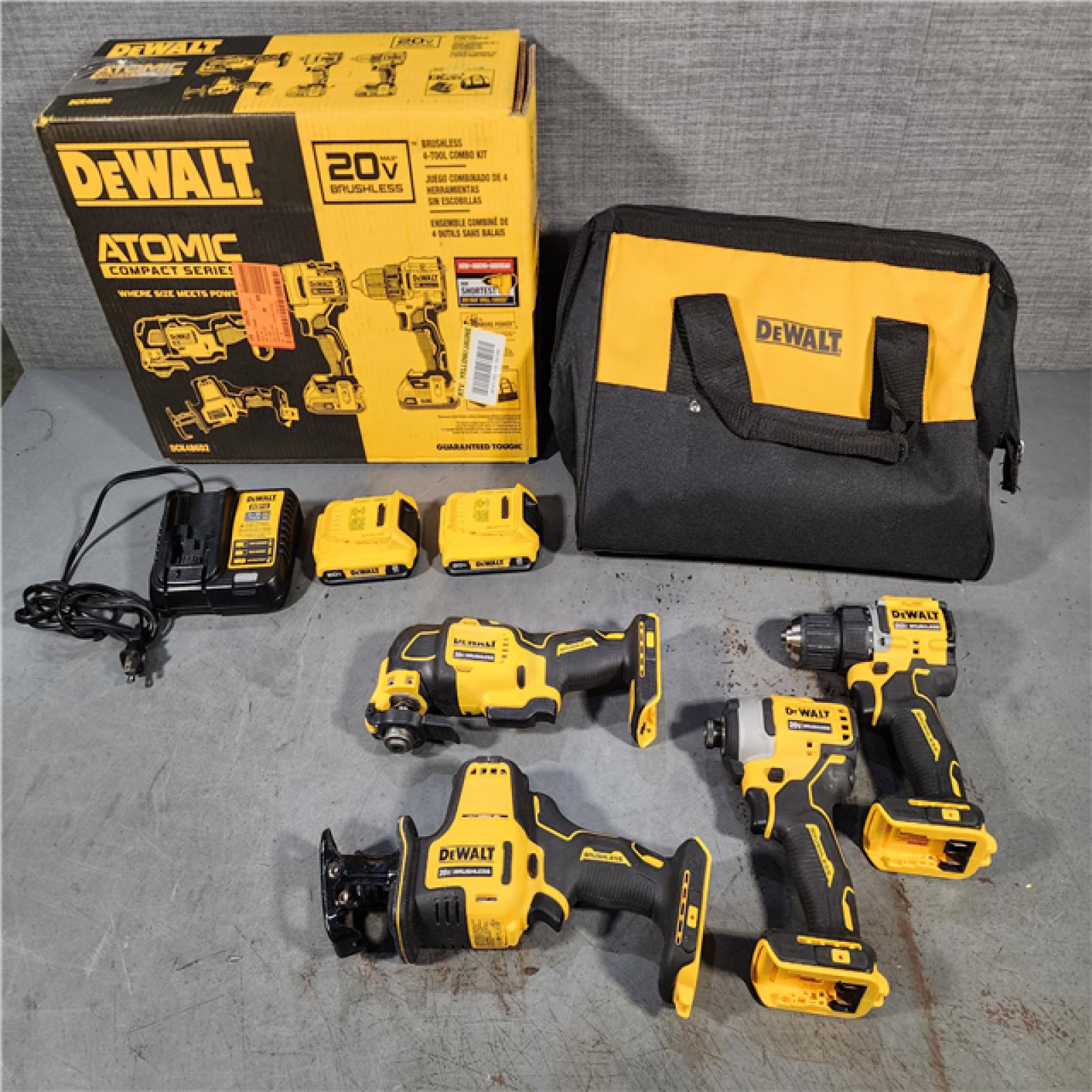 HOUSTON LOCATION - AS-IS DeWalt 20V MAX ATOMIC Cordless Brushless 4 Tool Combo Kit