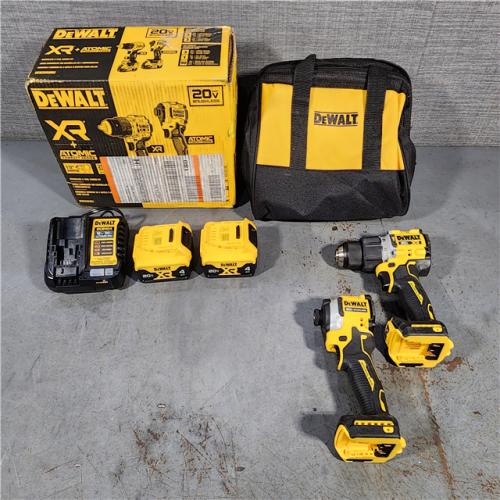 HOUSTON LOCATION - AS-IS DEWALT 20V MAX XR Hammer Drill and ATOMIC Impact Driver 2 Tool Cordless Combo Kit with (2) 4.0Ah Batteries, Charger, and Bag