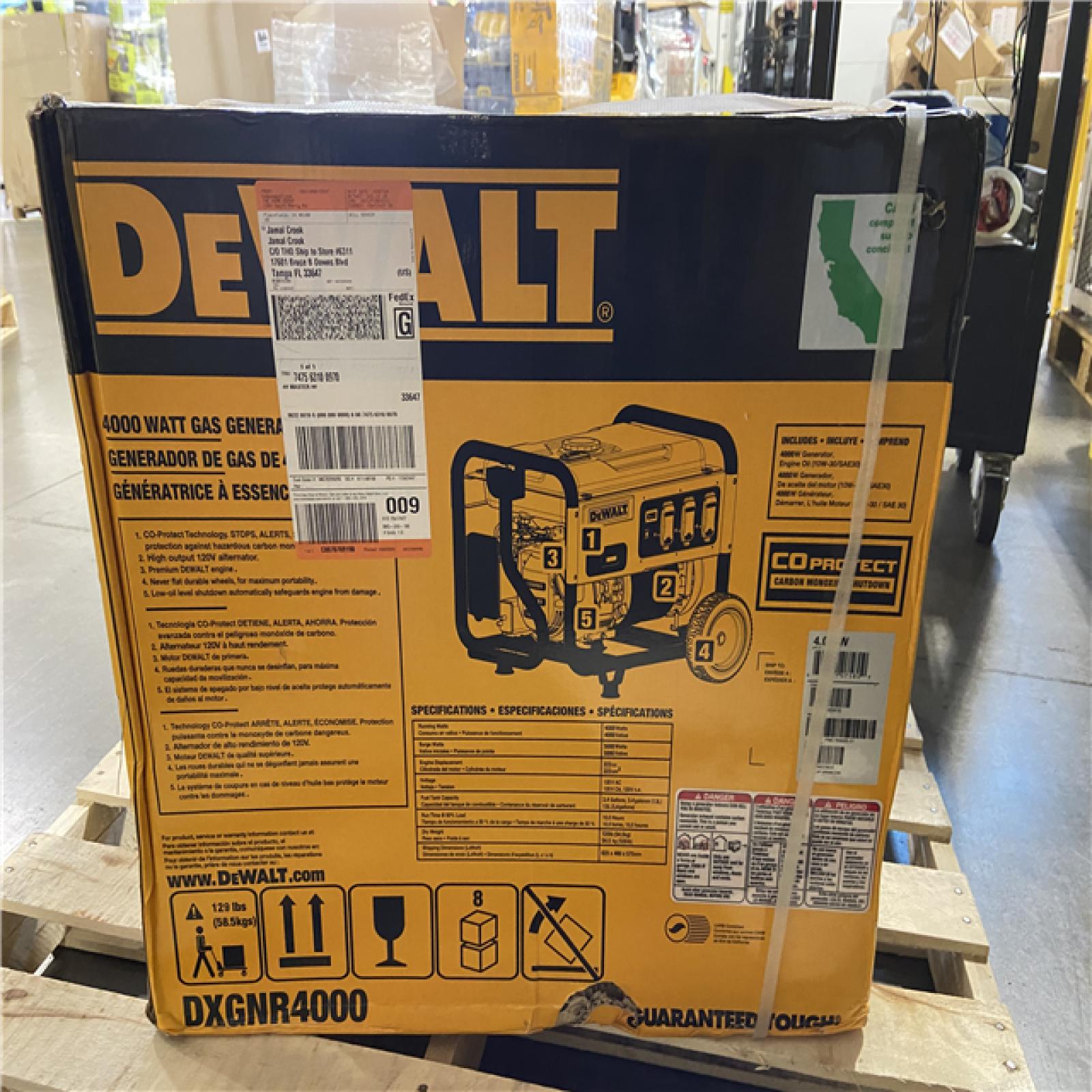 DALLAS LOCATION - NEW! DEWALT 4000-Watt Manual Start Gas-Powered Portable Generator with Premium Engine, Covered Outlets and CO Protect