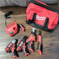 CALIFORNIA AS-IS MILWAUKEE M12 5-TOOL COMBO KIT (1 BATTERY,CHARGER,AND BAG INCLUDED)