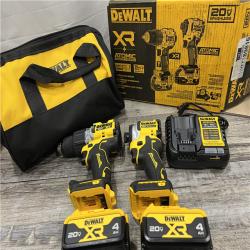 AS-IS DEWALT 20V MAX XR Hammer Drill and ATOMIC Impact Driver 2 Tool Cordless Combo Kit with (2) 4.0Ah Batteries, Charger, and Bag