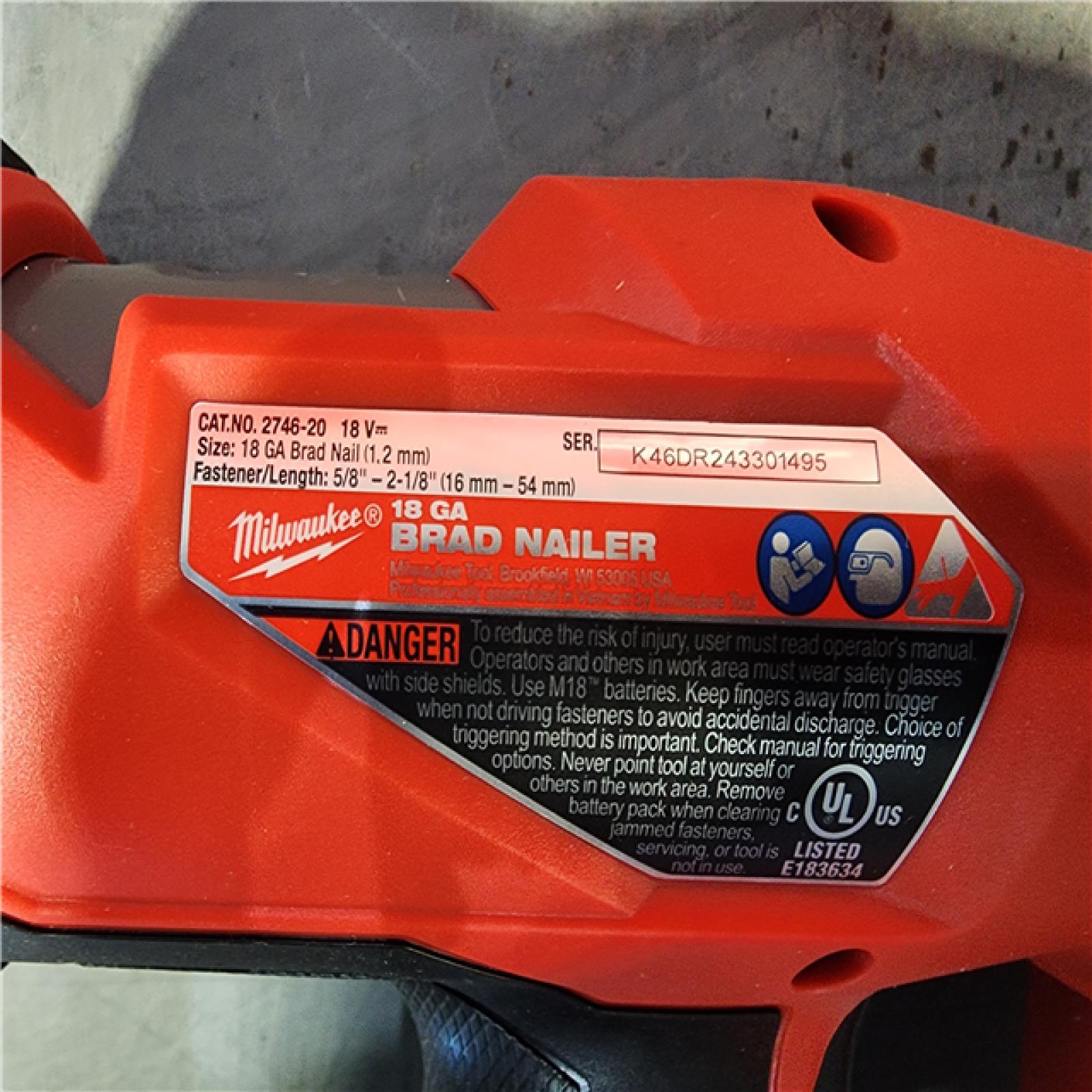 HOUSTON LOCATION - AS-IS (APPEARS LIKE NEW) Milwaukee M18 Fuel 18V Brushless 18-Gauge Brad Nailer 2746-20 (Bare Tool)