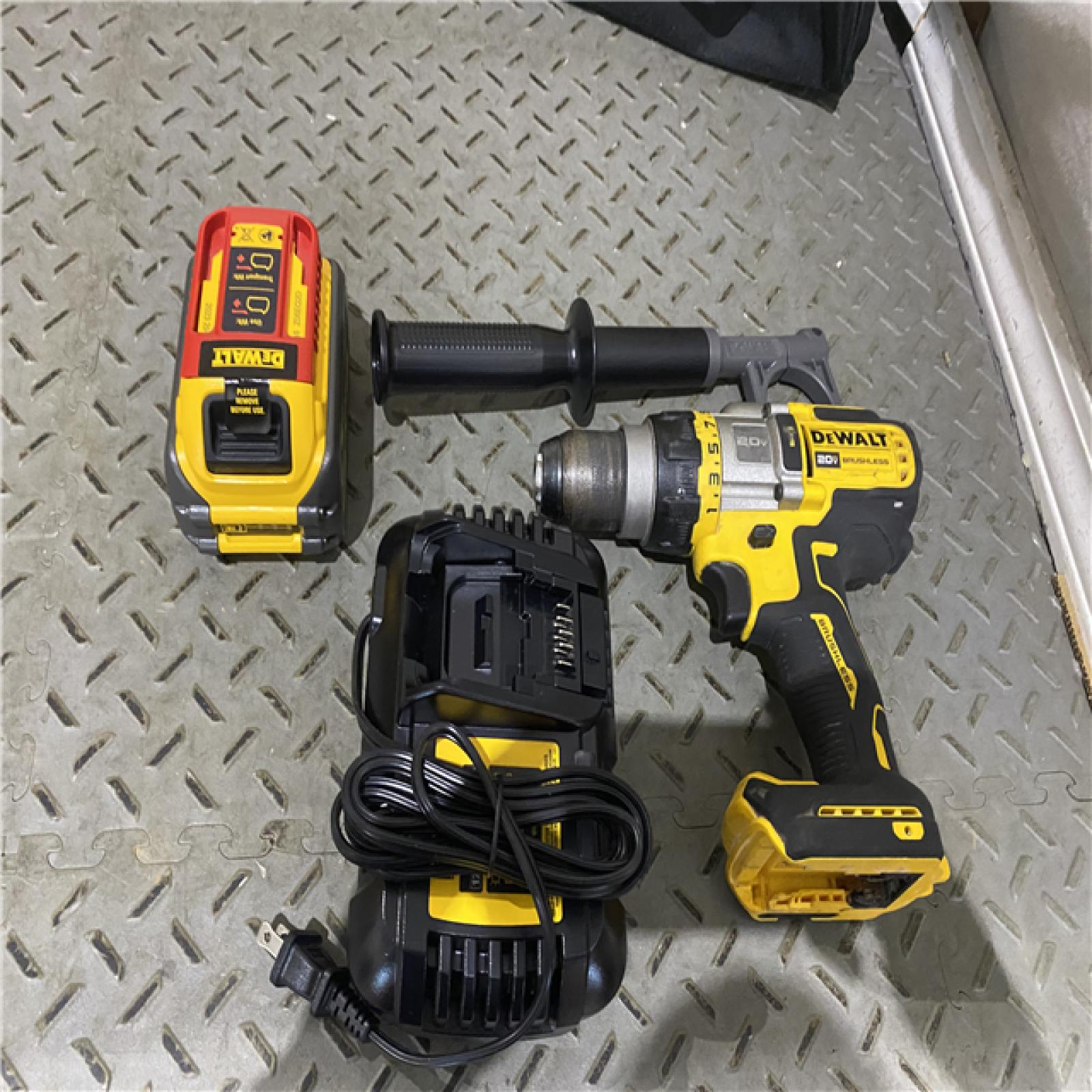 Houston location AS-IS Dewalt FLEXVOLT 20 Volt 1/2 in. Brushless Cordless Hammer Drill/Driver Kit (Battery & Charger)