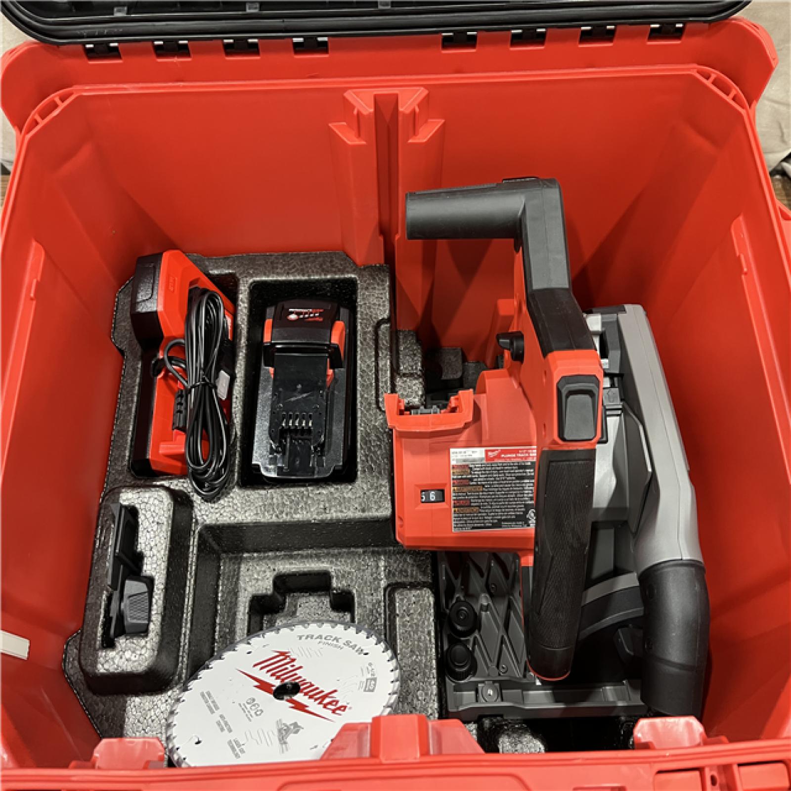 AS-IS Milwaukee 2831-21 M18 FUEL 18-Volt Lithium-Ion Brushless Cordless 6-1/2 in. Plunge Track Saw PACKOUT Kit with One 6.0 Ah Battery