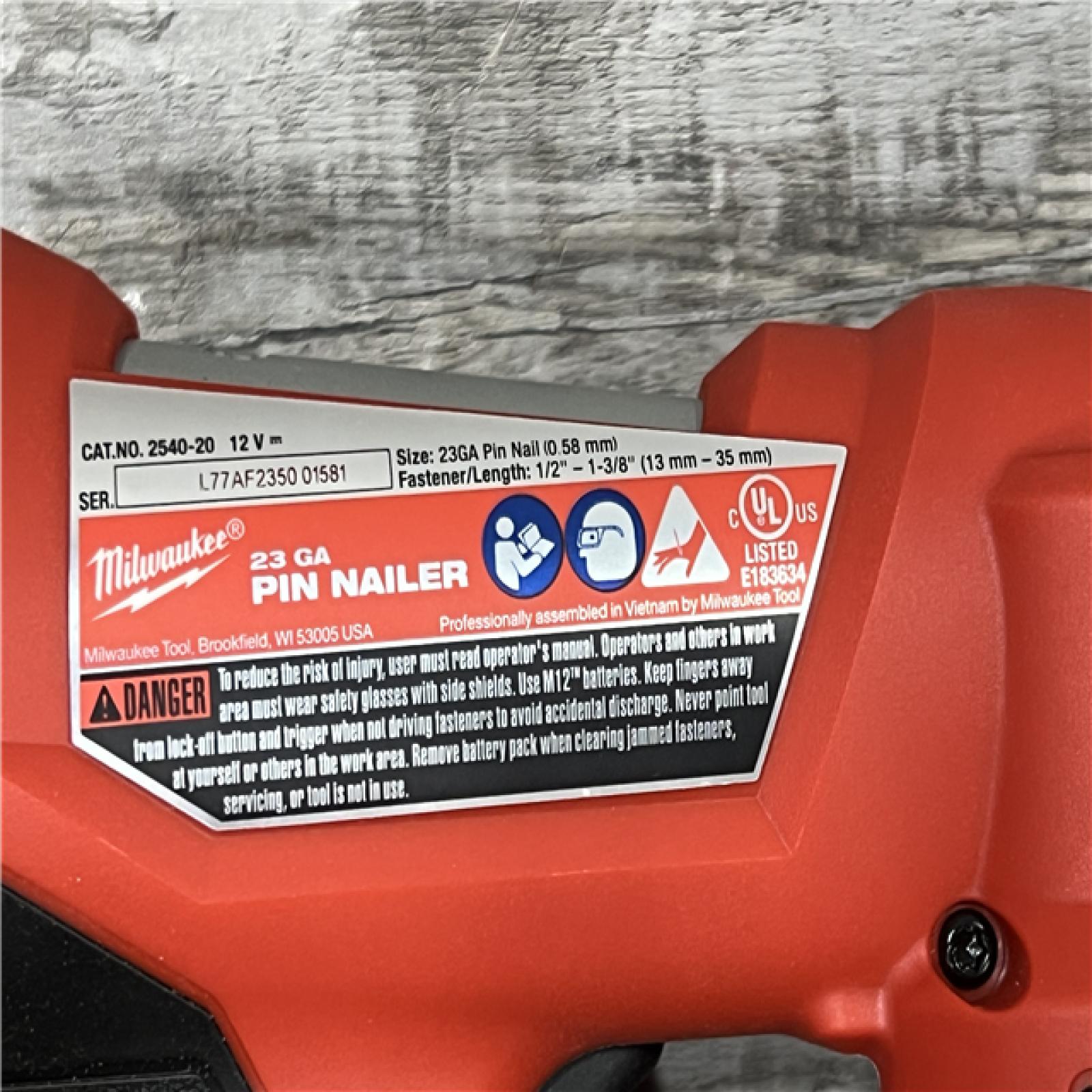 AS-IS Milwaukee 2540-20 12V 23 Gauge Cordless Pin Nailer (Tool Only)