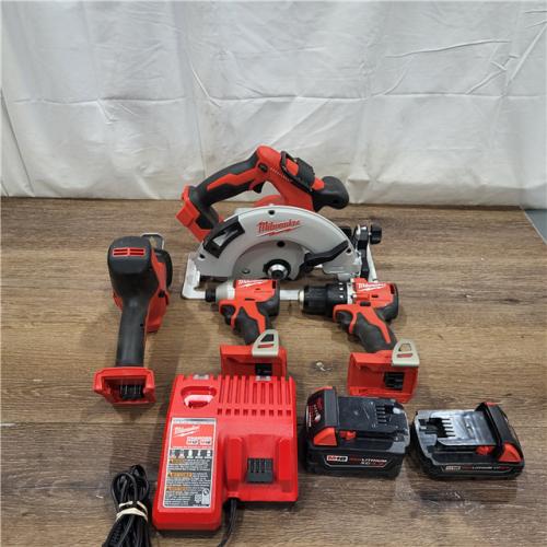 AS-IS Milwaukee M18 18-Volt Lithium-Ion Brushless Cordless Combo Kit (4-Tool) with 2-Batteries, 1-Charger and Tool Bag