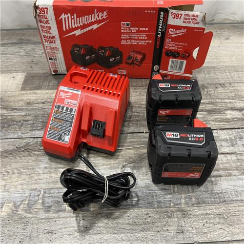 AS-IS Milwaukee M18 18-Volt Lithium-Ion XC Starter Kit with Two 5.0Ah Batteries / Charger (48-59-1852B)