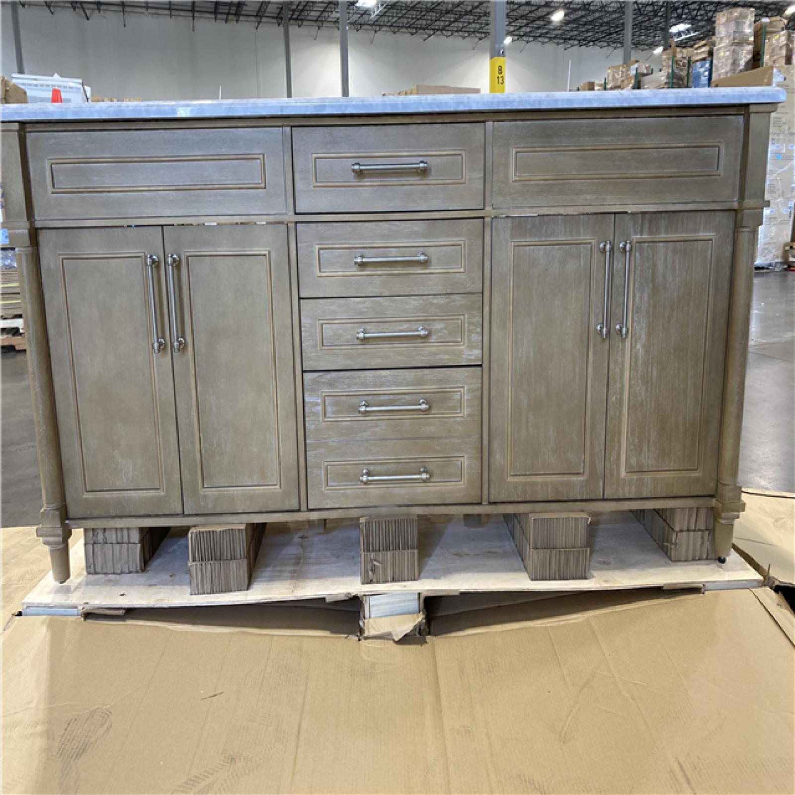 DALLAS LOCATION - Home Decorators Collection Aberdeen 72 in. Double Sink Antique Oak Bath Vanity with Carrara Marble Top (Assembled)