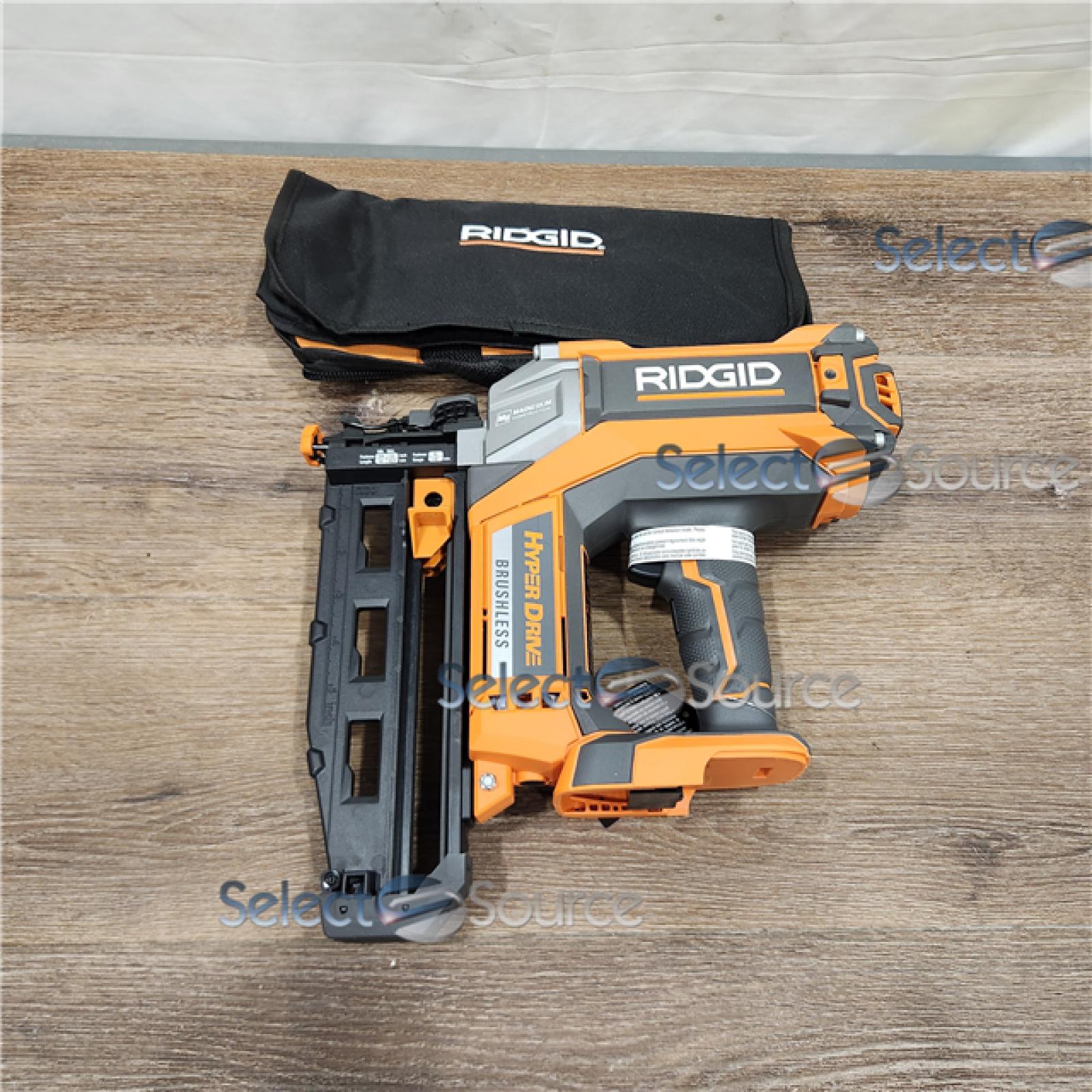 AS-IS RIDGID 18-Volt Cordless Brushless HYPERDRIVE 16-Gauge 2-1/2 in. Straight Finish Nailer(Tool Only), Belt Clip, Bag, Sample Nails