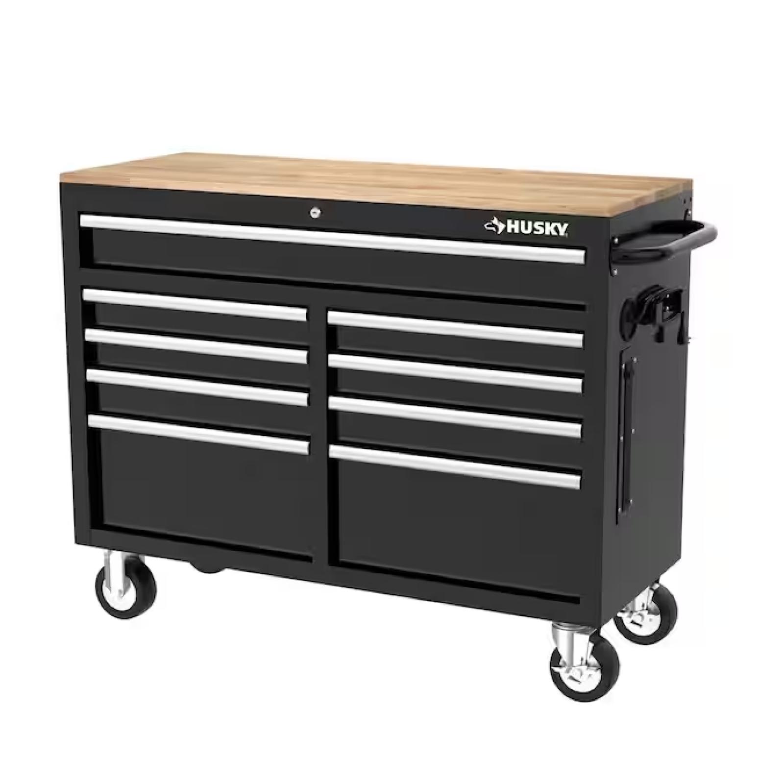 DALLAS LOCATION - Husky Tool Storage 46 in. W x 18 in. D Mobile Workbench Cabinet in Gloss Black