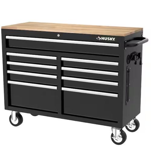 DALLAS LOCATION - Husky Tool Storage 46 in. W x 18 in. D Mobile Workbench Cabinet in Gloss Black