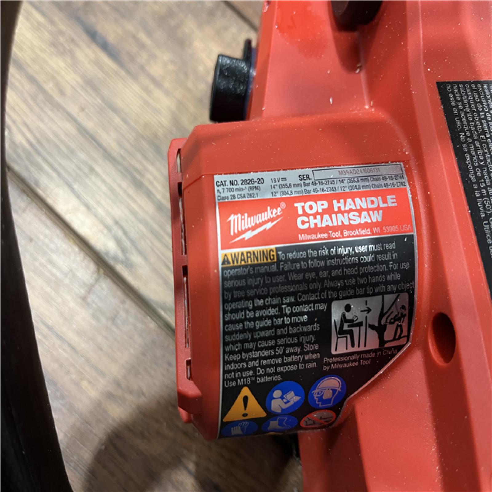 AS-IS Milwaukee Tool 2826-20T M18 FUEL 14  Top Handle 18-Volt Lithium-Ion Brushless Electric Cordless Chainsaw (Tool-Only)