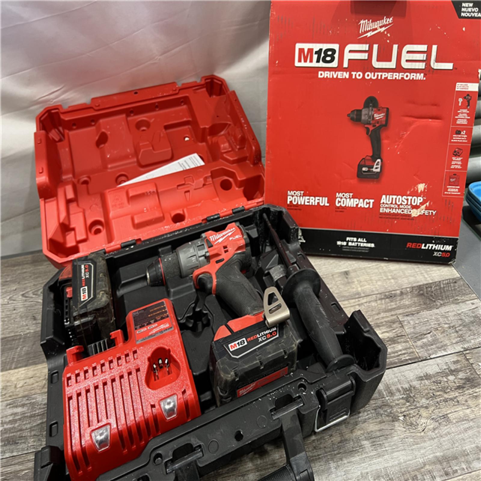 AS-IS Milwaukee 2904-22 Hammer Drill Driver Kit with Batteries  Charger & Tool Case  Red