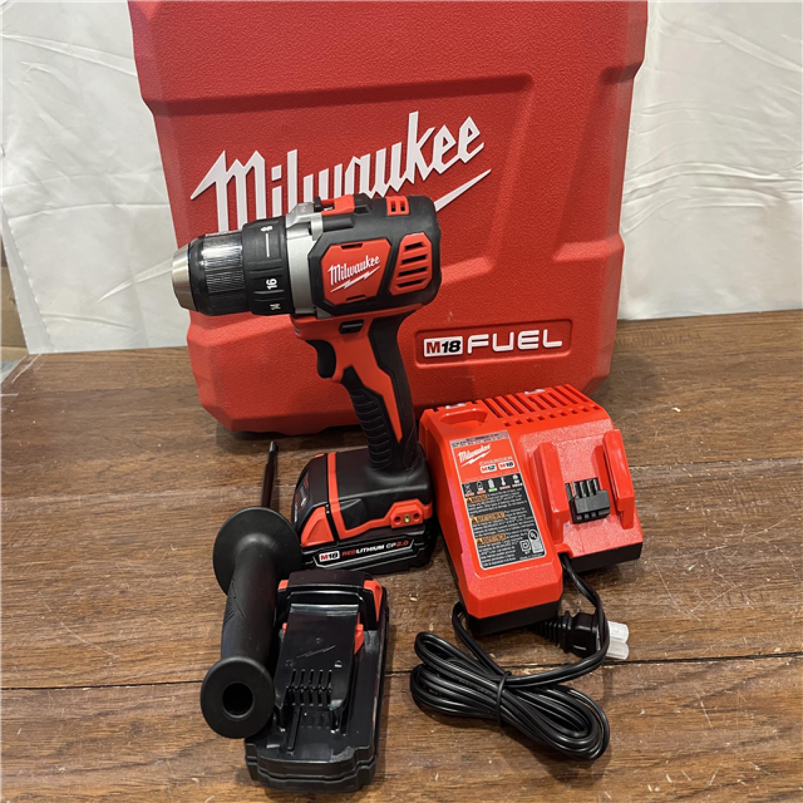 AS-ISMilwaukee 2904-22 Hammer Drill Driver Kit with Batteries  Charger & Tool Case  Red