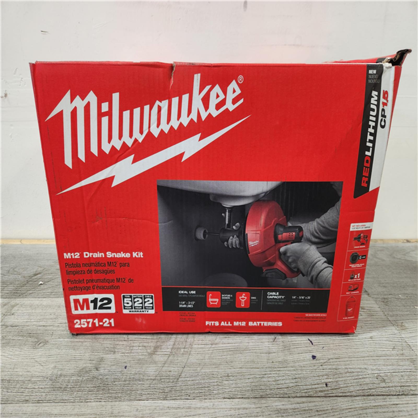 Phoenix Location Milwaukee M12 12-V Lithium-Ion Cordless Drain Snake Auger W/ (1) 1.5Ah Battery, 5/16 in. x 25 ft. Cable, Charger, & 5 Gal. Bucket