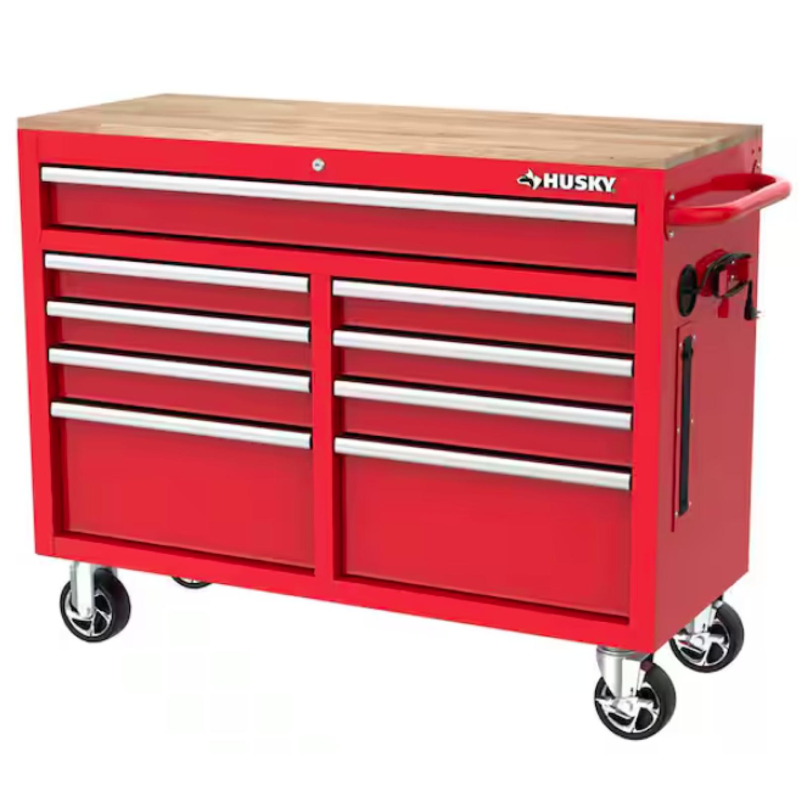 DALLAS LOACTION-  Husky Tool Storage 46 in. W x 18 in. D Gloss Red Mobile Workbench Cabinet