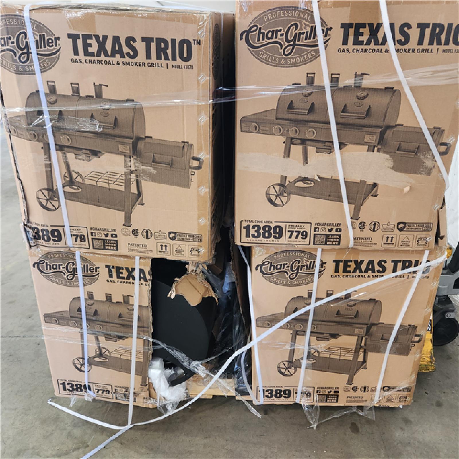 Houston Location - AS-IS Char-Griller Texas Trio Gas Charcoal & Smoker Grill (4 units)