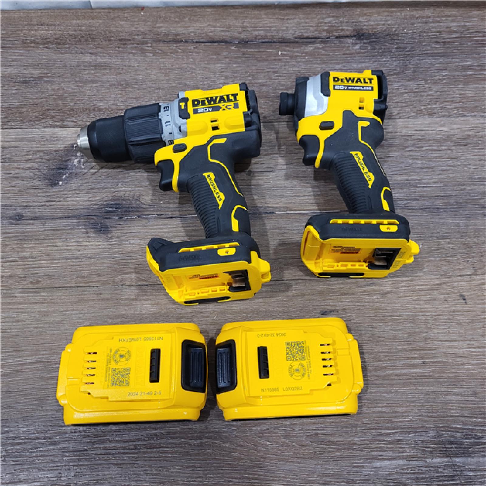 AS-IS DEWALT 20V MAX XR Cordless Drill/Driver, ATOMIC Impact Driver 2 Tool Combo Kit, (2) 2.0Ah Batteries, Charger, and Bag