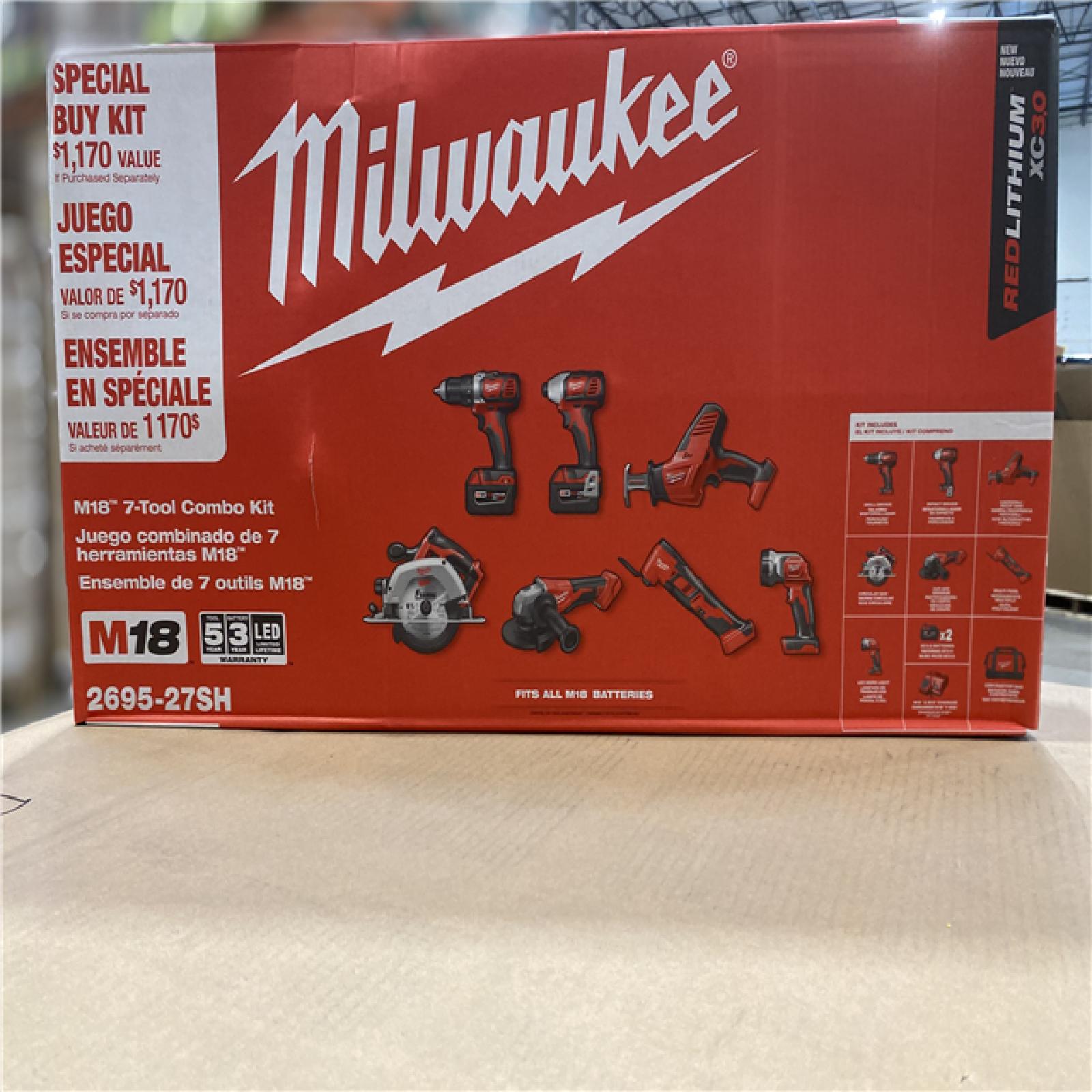 NEW! - Milwaukee M18 18-Volt Lithium-Ion Cordless Combo Kit 7-Tool with 2-Batteries, Charger and Tool Bag