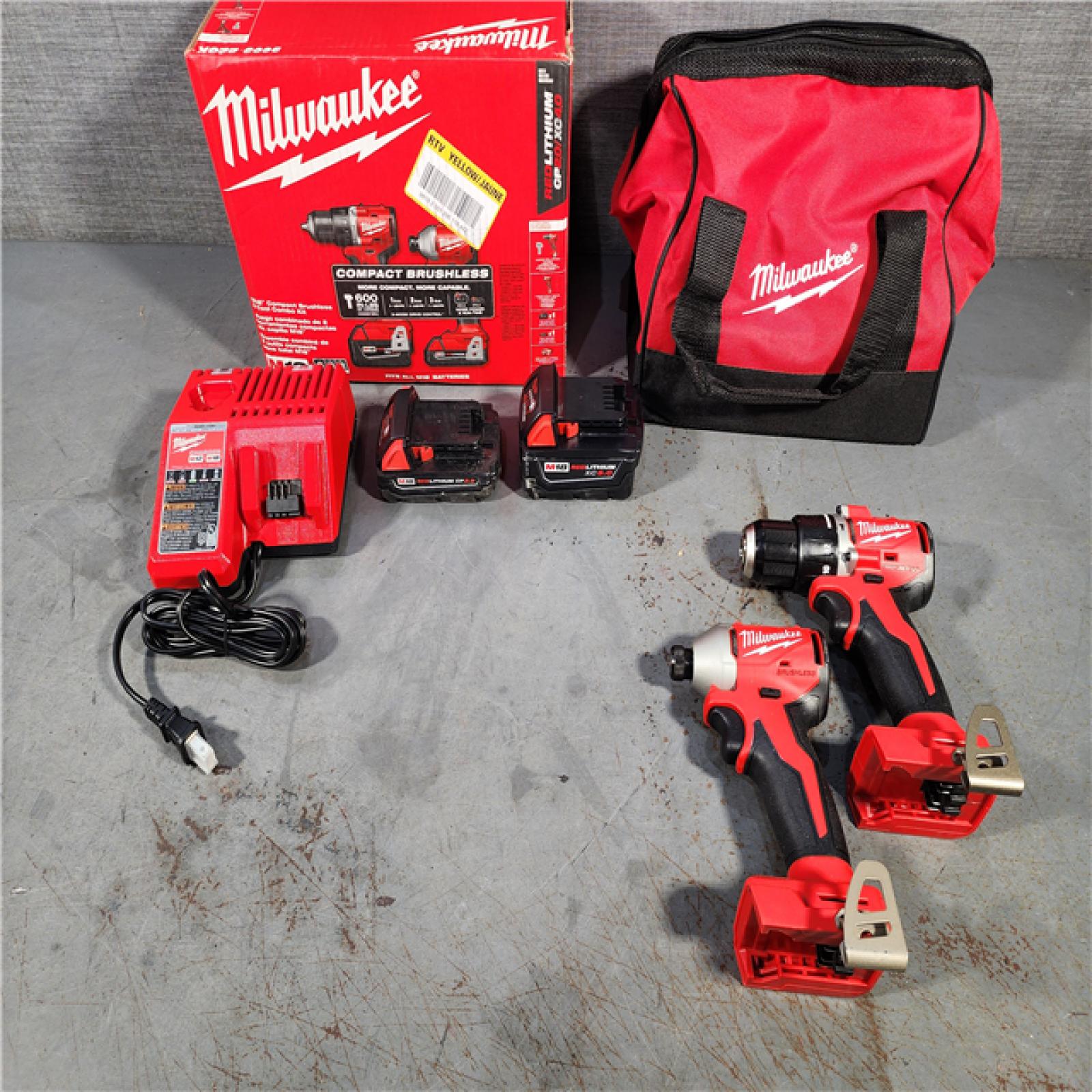 HOUSTON LOCATION - AS-IS M18 18-Volt Lithium-Ion Brushless Cordless Compact Hammer Drill/Impact Combo Kit (2-Tool) with (2) Batteries, Bag