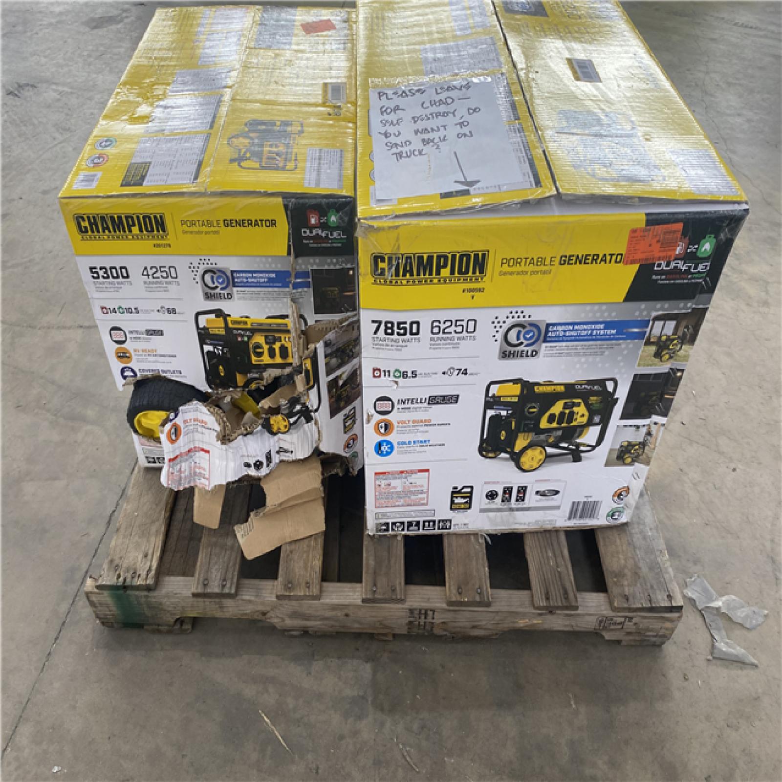 Houston Location - AS-IS Champion Global Power Equipment 7850 Starting Watt 6250 Running Watt and 5,300 Starting Watt 4,250 Running Watt Generator