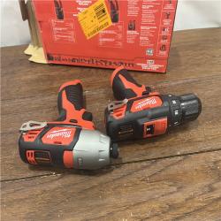 AS-ISMilwaukee 2494-22 M12 Cordless Combination 3/8  Drill / Driver and 1/4  Hex Impact Driver Dual Power Tool Kit (2 Lithium Ion Batteries  Charger  and B