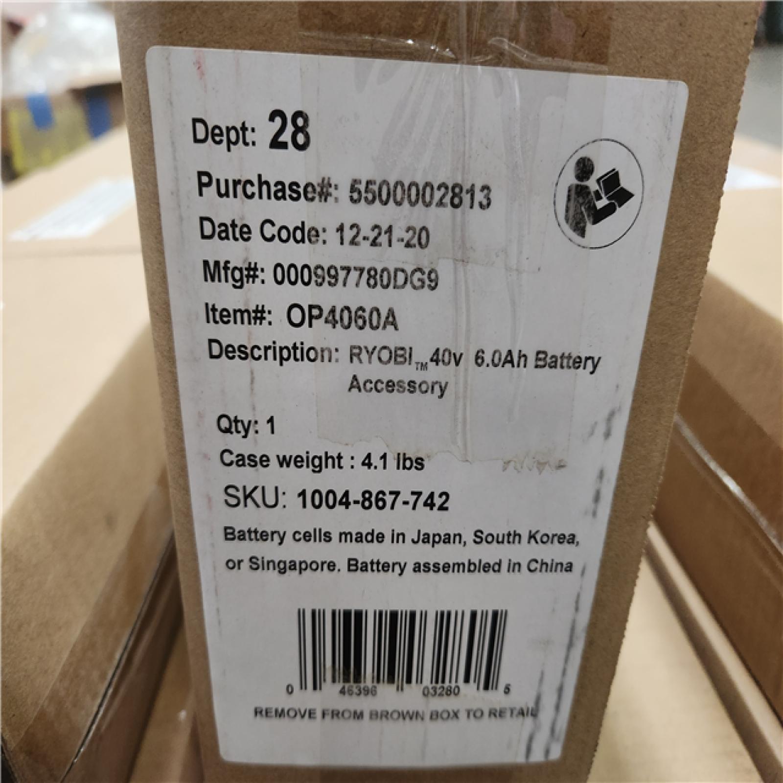 Phoenix Location Pallet of NEW Ryobi 6.0 40v Batteries(35 Batteries)