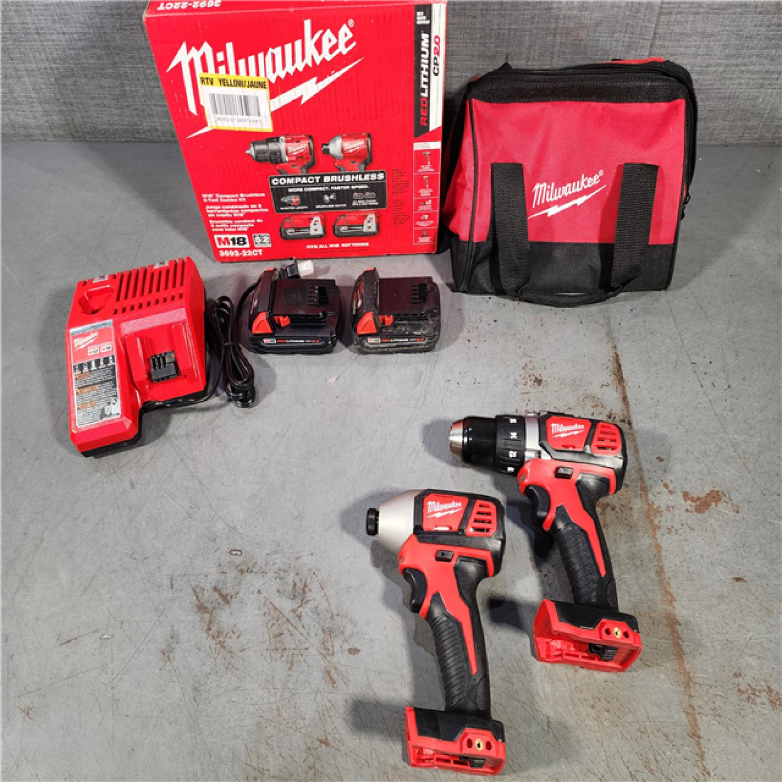 HOUSTON LOCATION - AS-IS M18 18V Lithium-Ion Brushless Cordless Compact Drill/Impact Combo Kit (2-Tool) W/(2) 2.0 Ah Batteries, Charger & Bag