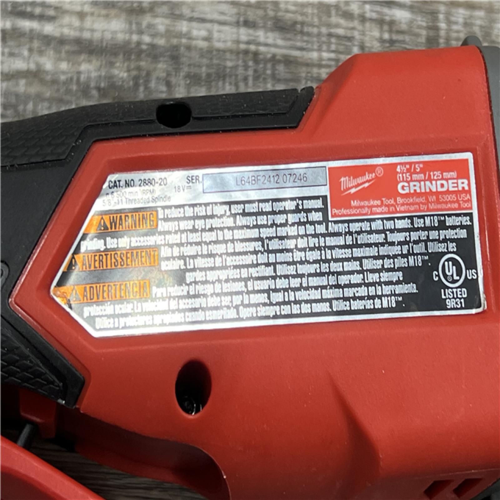 AS-IS Milwaukee 2880-20 M18 FUEL 18-Volt Lithium-Ion Brushless Cordless 4-1/2 in./5 in. Grinder W/Paddle Switch (Tool-Only)