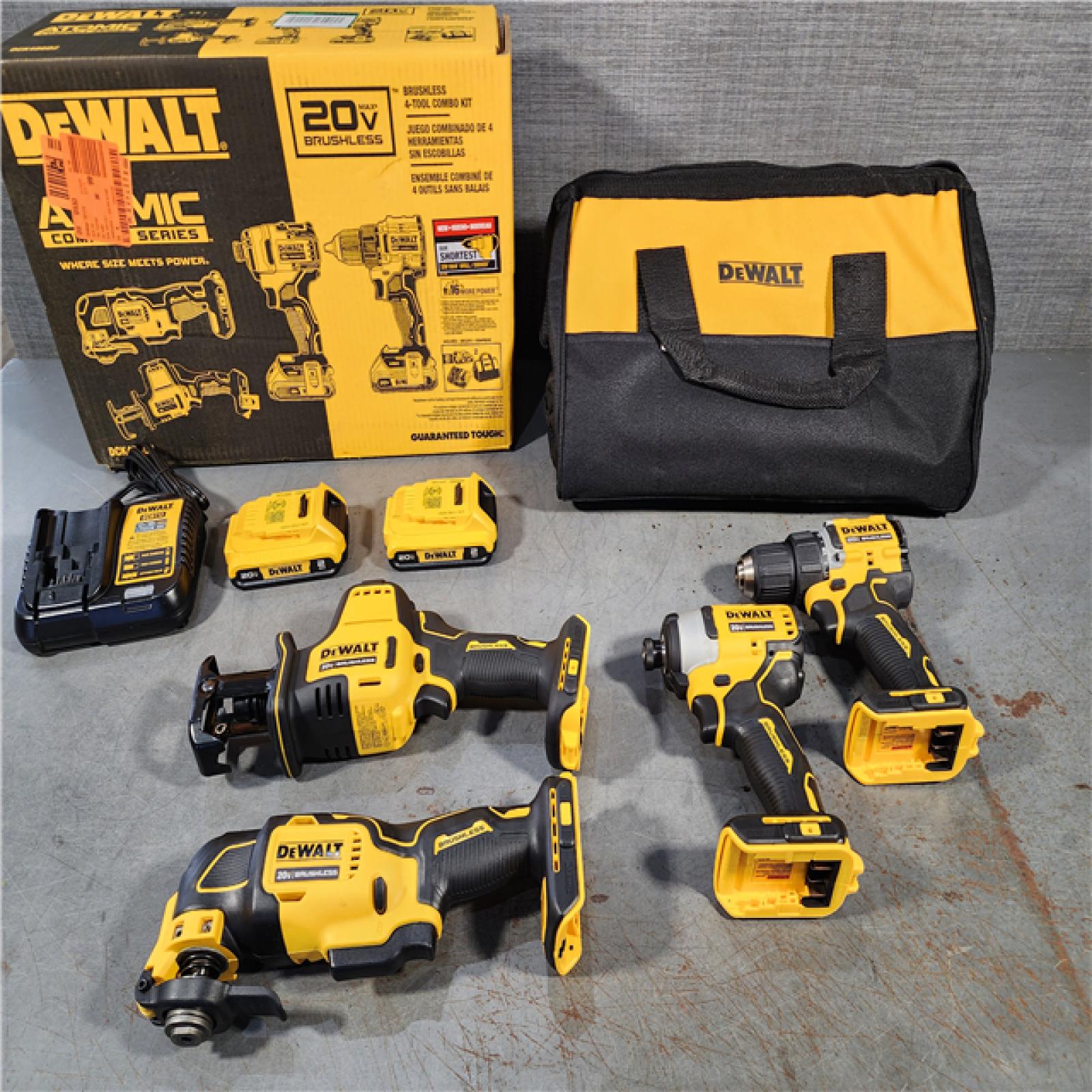 HOUSTON LOCATION - AS-IS (APPEARS LIKE NEW) DeWalt 20V MAX ATOMIC Cordless Brushless 4 Tool Combo Kit