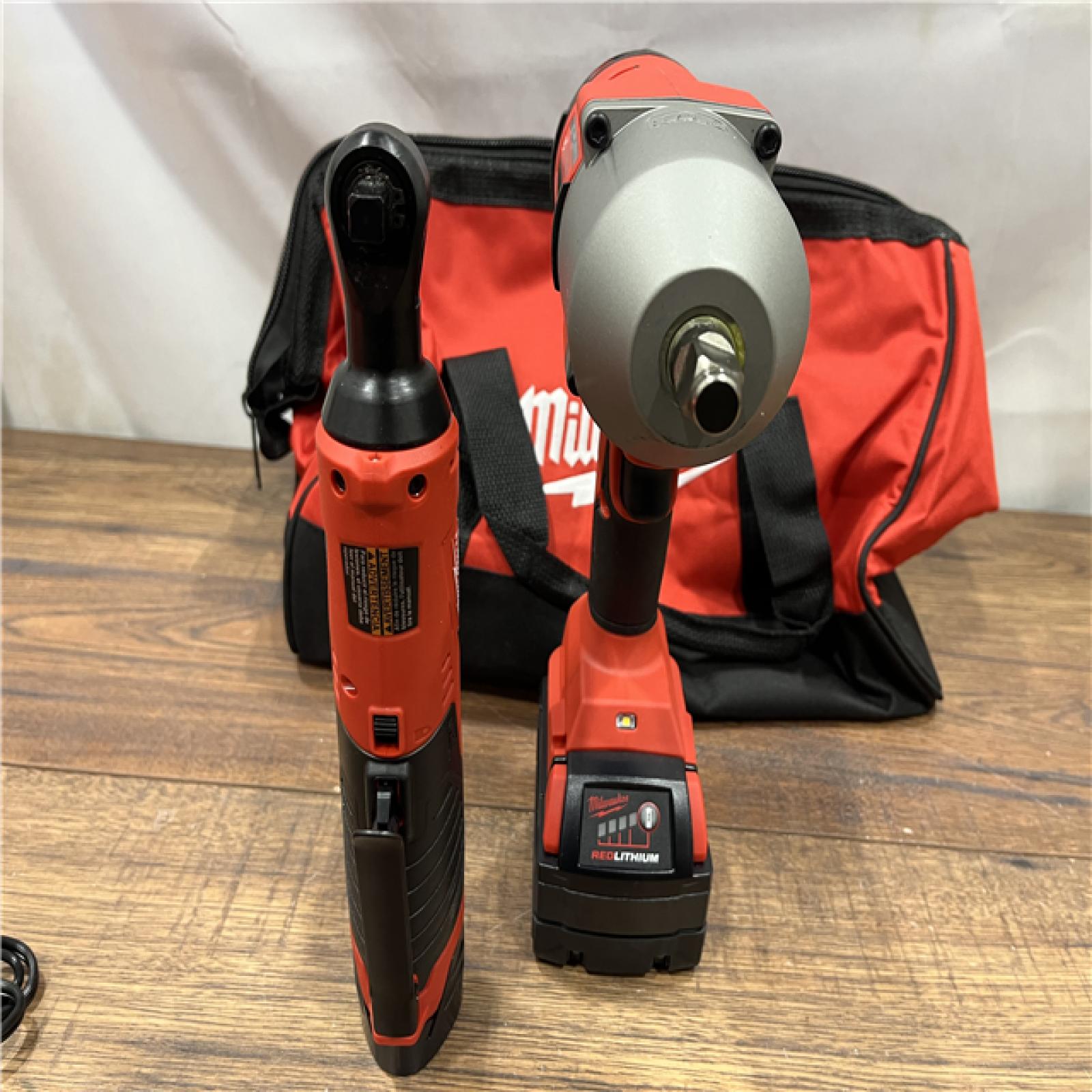 AS IS M12/M18 12/18V Lithium-Ion Cordless 3/8 in. Ratchet and 1/2 in. High Torque Impact Wrench with Friction Ring Combo Kit