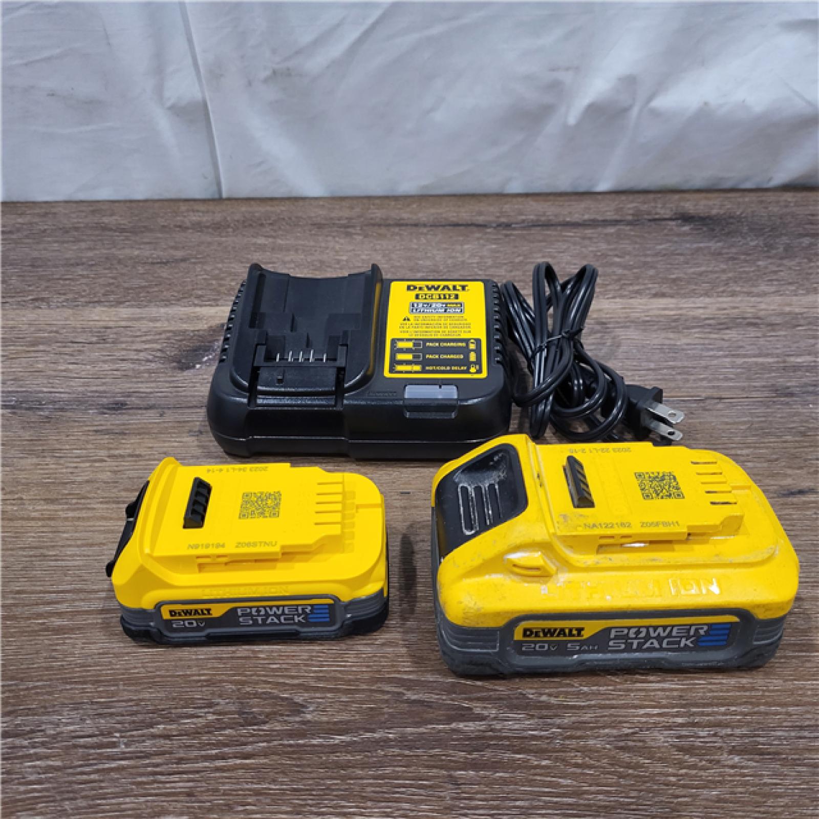 AS-IS DeWalt 20V MAX POWERSTACK DCBP315-2C Lithium-Ion 1.7Ah and 5Ah Battery and Charger Starter Kit 3 Pc