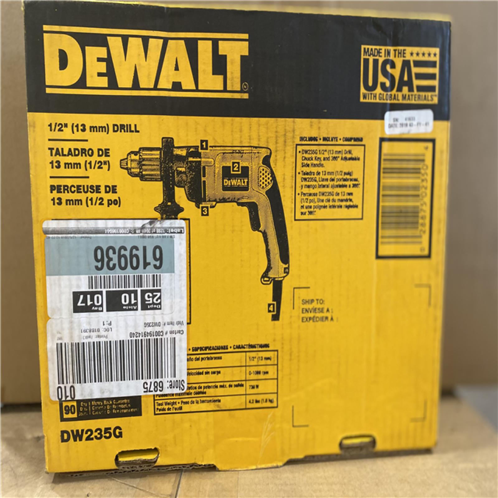 NEW! -  DEWALT 7.8 Amp Corded 1/2 in. Variable Speed Reversing Drill