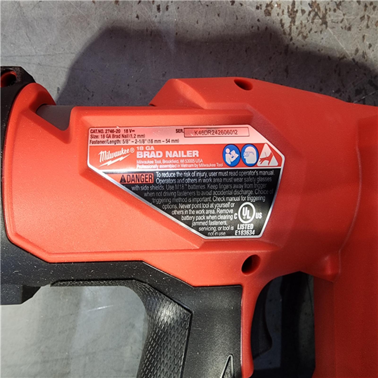 HOUSTON LOCATION - AS-IS (APPEARS LIKE NEW) Milwaukee M18 Fuel 18V Brushless 18-Gauge Brad Nailer 2746-20 (Bare Tool)