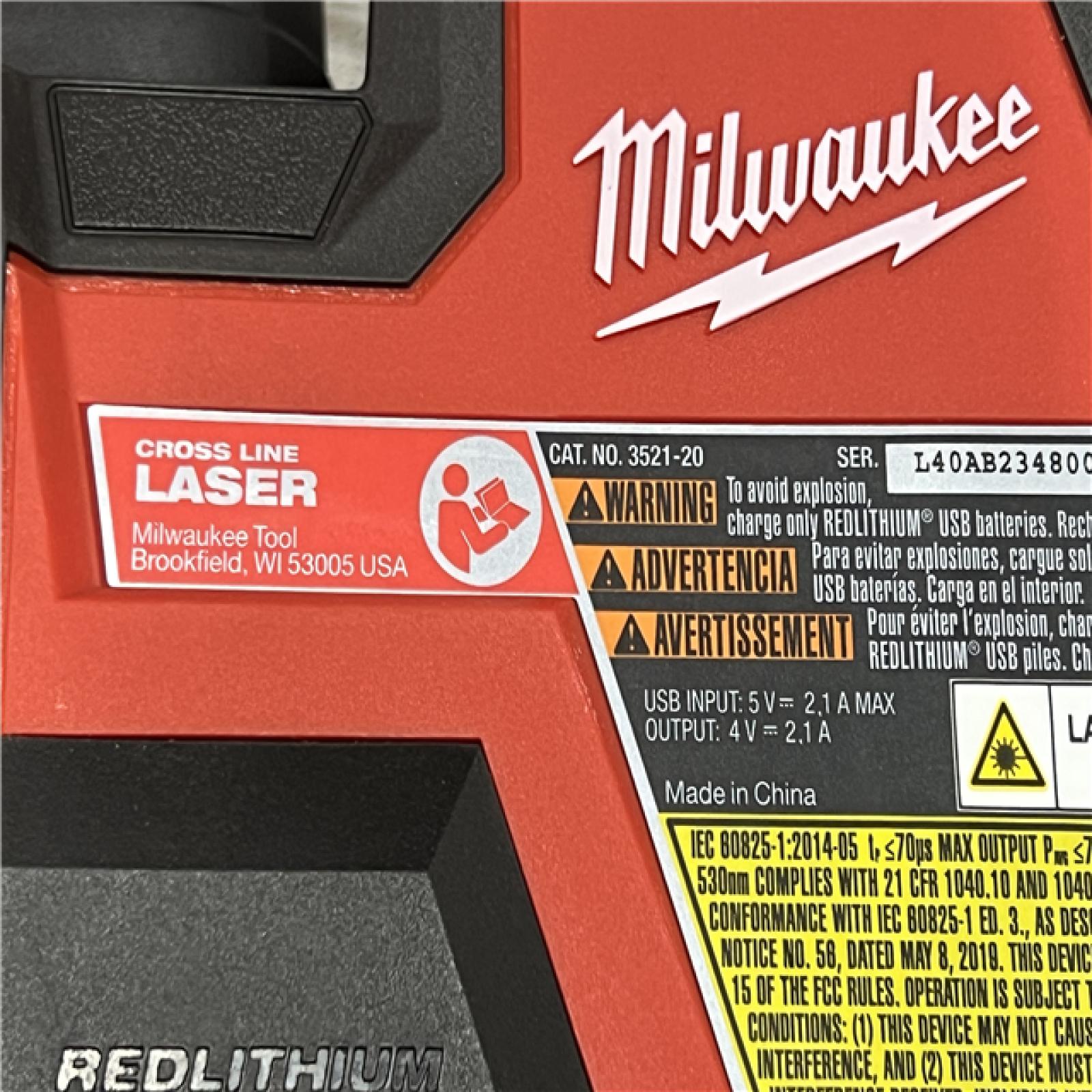 AS-IS MILWAUKEE 100 Ft. REDLITHIUM Lithium-Ion USB Green Rechargeable Cross Line Laser Level with Charger