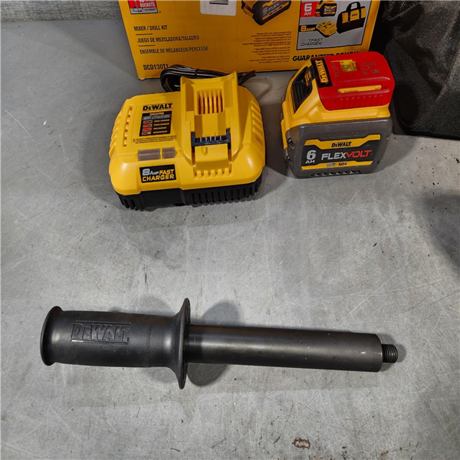 HOUSTON LOCATION - AS-IS DEWALT FLEXVOLT 60V MAX Cordless Brushless 1/2 in. Concrete Mud Mixer/Drill with E-Clutch and (1) FLEXVOLT 6.0Ah Battery