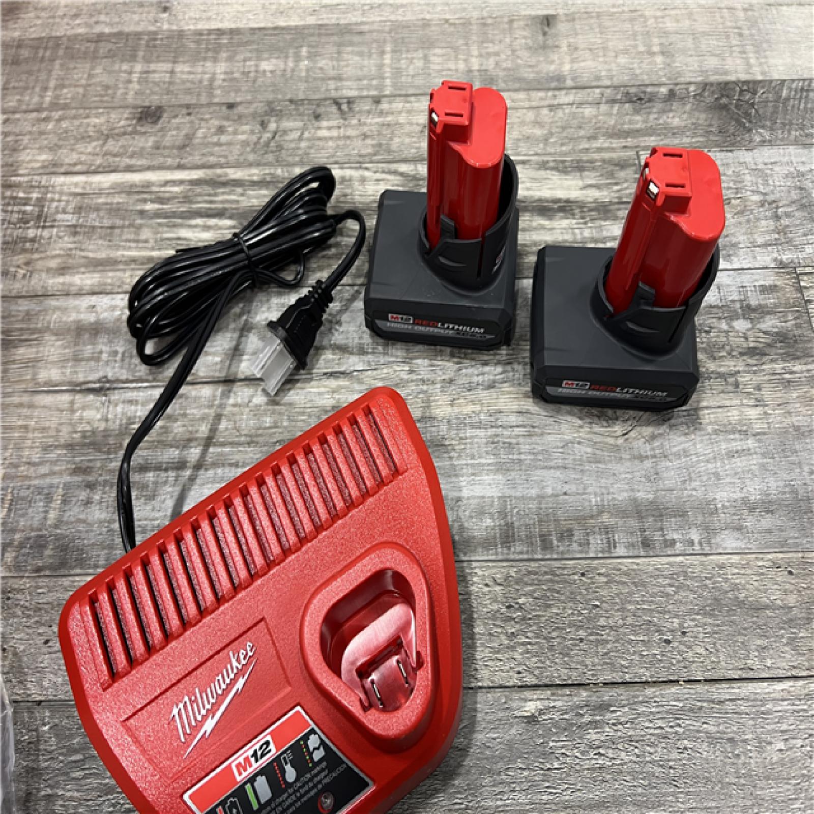 AS-IS Milwaukee M12 12V Lithium-Ion XC High Output 5.0 Ah Battery Pack (2-Pack) Starter Kit with Charger