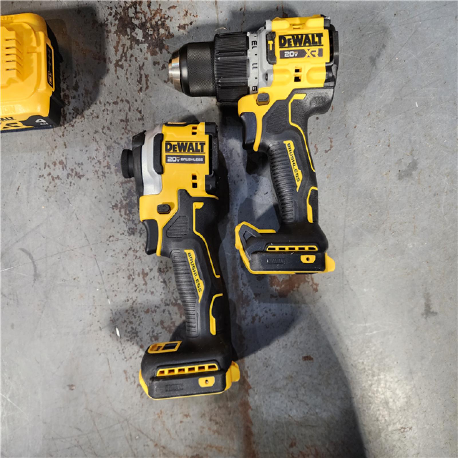 HOUSTON LOCATION - AS-IS DEWALT 20V MAX XR Hammer Drill and ATOMIC Impact Driver 2 Tool Cordless Combo Kit with (2) 4.0Ah Batteries, Charger, and Bag