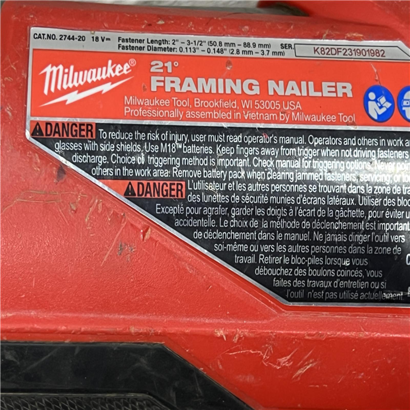 AS-IS Milwaukee 2744-20 M18 FUEL 21-Degree Cordless Framing Nailer (Tool Only)