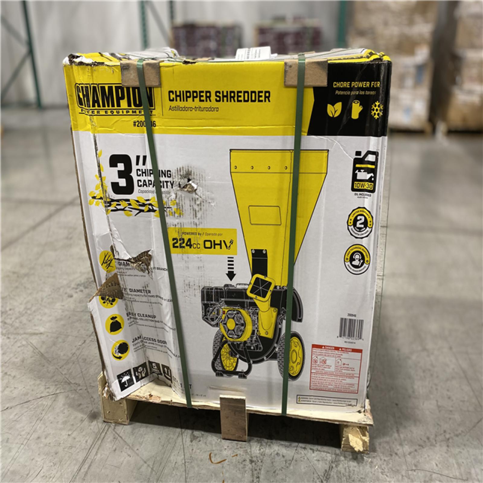 DALLAS LOCATION - Champion Power Equipment 3 in. Dia 224 cc 2-in-1 Upright Gas Powered Wood Chipper Shredder