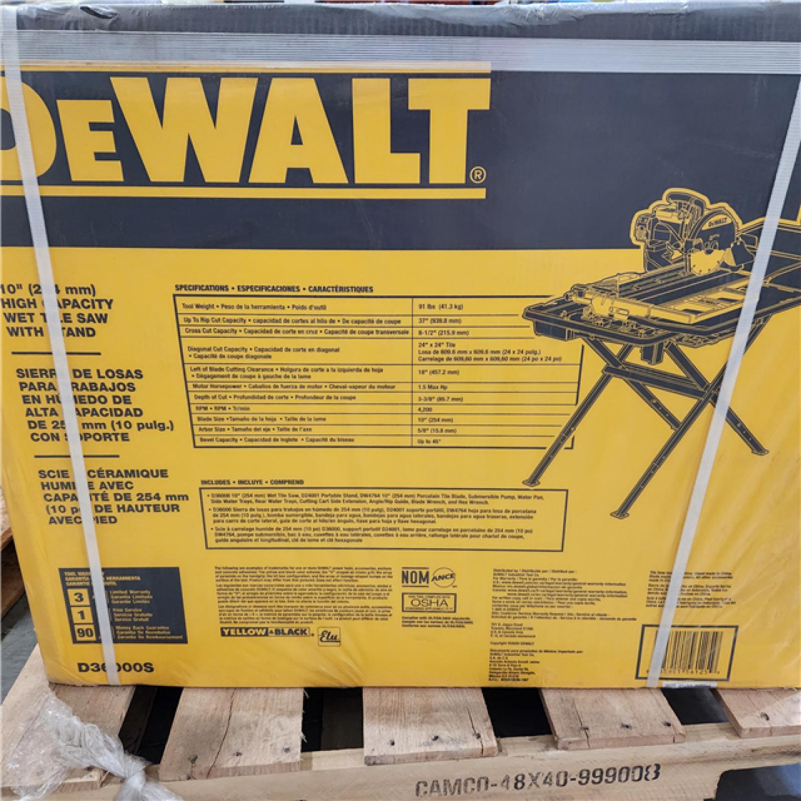 Dallas Location - NEW- DEWALT 10 in. High Capacity Wet Tile Saw with Stand