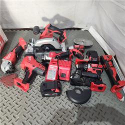 Houston location AS-IS MILWAUKEE M18 18-Volt Lithium-Ion Cordless Combo Kit 7-Tool with 2-Batteries, Charger and Tool Bag