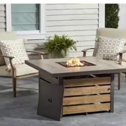 DALLAS LOCATION - NEW! Hampton Bay Summerfield 44 in. x 24.5 in. Square Steel Gas Fire Pit Table with Wood-Look Tile