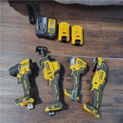 California As-Is Dewalt Brushless 4-Tool Combo Kit (Battery,Charger, and Tool Bag Included)