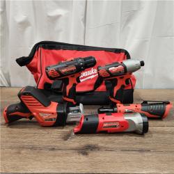 AS IS MILWAUKEE M12 12V Lithium-Ion Cordless Combo Kit (5-Tool) with Two 1.5Ah Batteries, Charger & Tool Bag