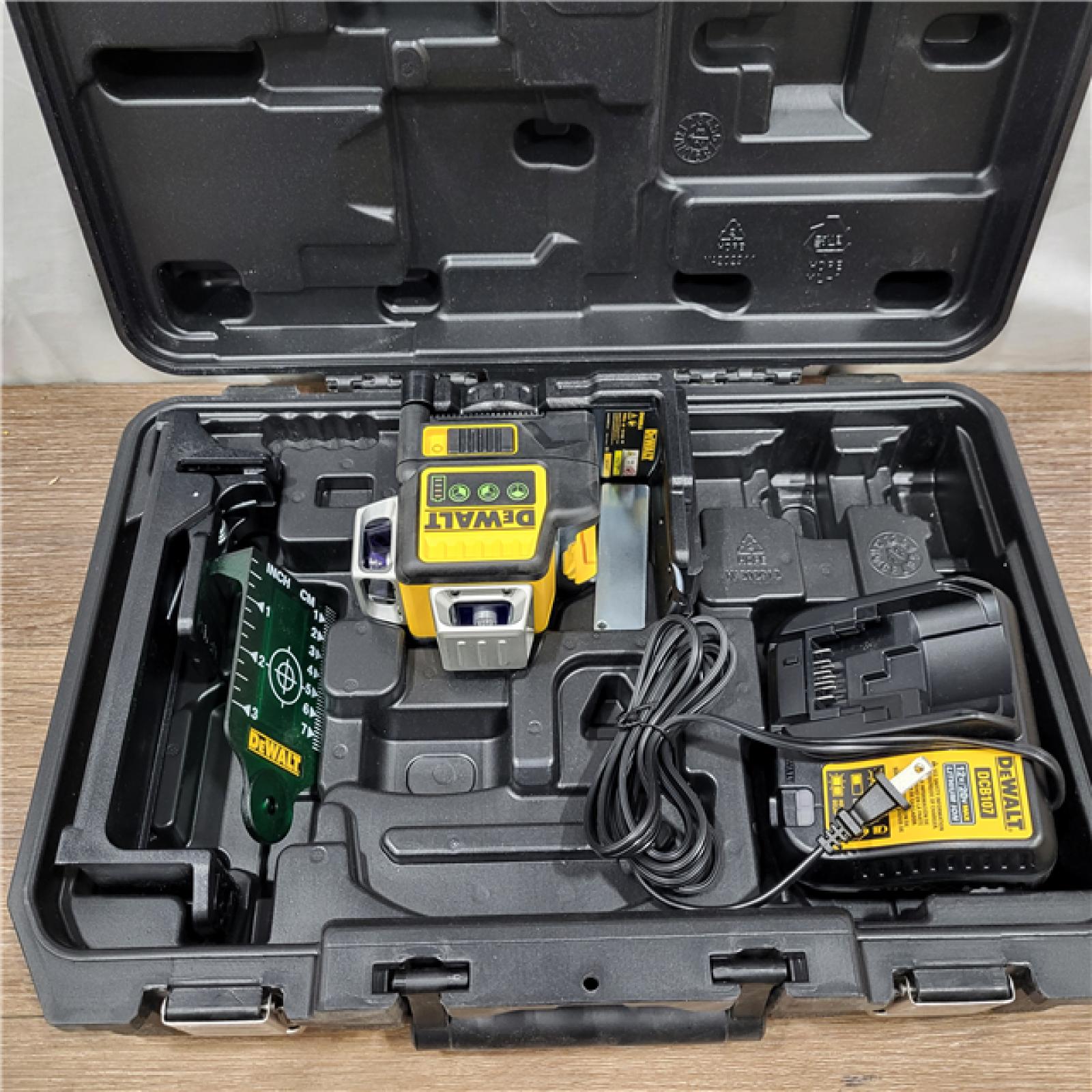 AS-IS 12V MAX Lithium-Ion 100 Ft. Green Self-Leveling 3-Beam 360 Degree Laser Level with 2.0Ah Battery, Charger and Case