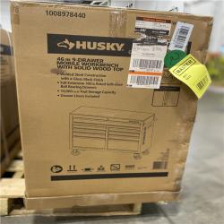 DALLAS LOCATION - Husky Tool Storage 46 in. W x 18 in. D 9-Drawer Mobile Workbench Cabinet in Gloss Black