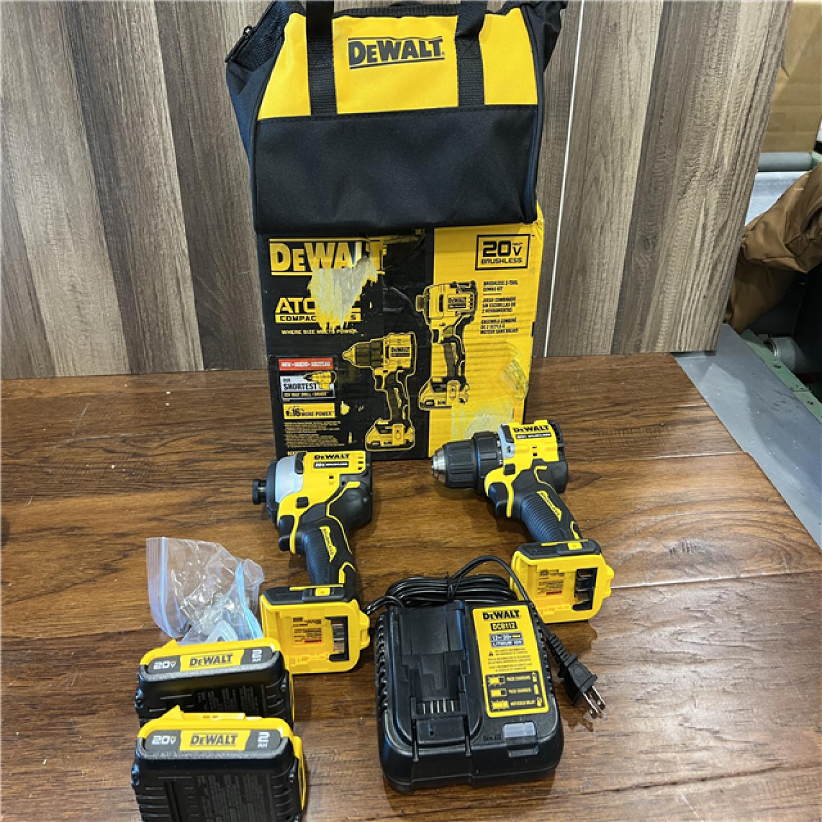 AS-IS DEWALT ATOMIC 20-Volt MAX Lithium-Ion Cordless Combo Kit (2-Tool) with (2) 2.0Ah Batteries, Charger and Bag