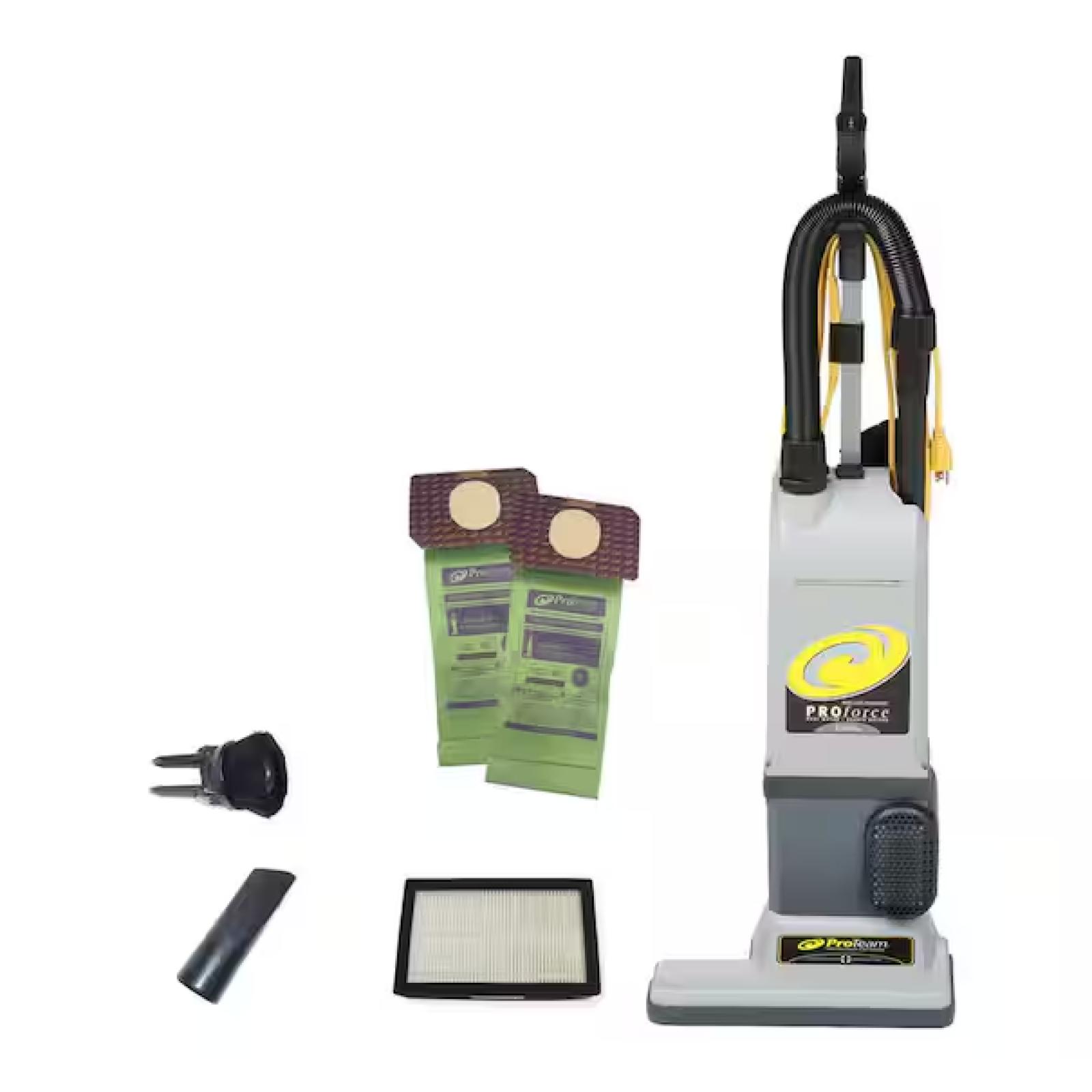 DALLAS LOCATION - ProTeam ProForce 1500XP Commercial Upright Vacuum Cleaner with ProLevel Filtration, On-Board Tools for Carpets and Hard Floors